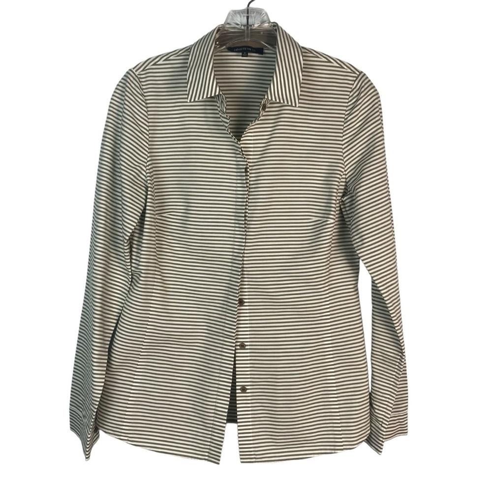Lafayette 148 Horizontal Green Pinstripe Button Down Sz 4